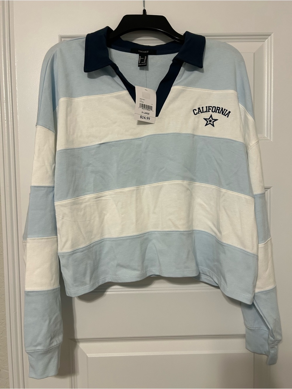 NWT Forever 21 Striped Rugby Pullover with 'California' Embroidery